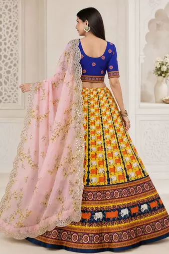 Blue Color Smart And Graceful Satin Silk Lehenga Choli For Fancy Girlie Looks