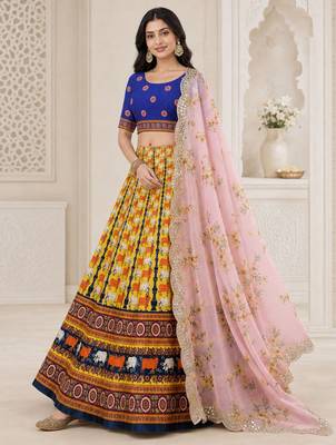Blue Color Smart And Graceful Satin Silk Lehenga Choli For Fancy Girlie Looks 4