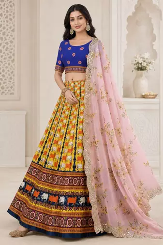 Blue Color Smart And Graceful Satin Silk Lehenga Choli For Fancy Girlie Looks