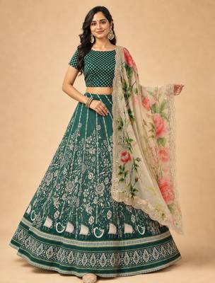 Green Color Smart And Graceful Satin Silk Lehenga Choli For Fancy Girlie Looks 1