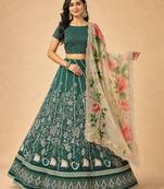 Green Color Smart And Graceful Satin Silk Lehenga Choli For Fancy Girlie Looks