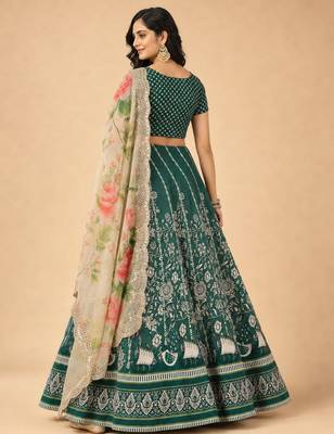 Green Color Smart And Graceful Satin Silk Lehenga Choli For Fancy Girlie Looks 2
