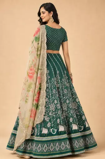 Green Color Smart And Graceful Satin Silk Lehenga Choli For Fancy Girlie Looks