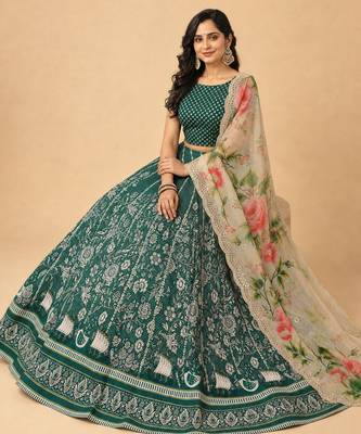 Green Color Smart And Graceful Satin Silk Lehenga Choli For Fancy Girlie Looks 3
