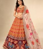 Orange Color Smart And Graceful Satin Silk Lehenga Choli For Fancy Girlie Looks