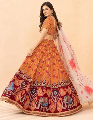 Orange Color Smart And Graceful Satin Silk Lehenga Choli For Fancy Girlie Looks 2