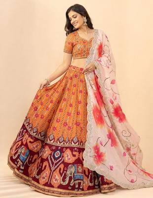 Orange Color Smart And Graceful Satin Silk Lehenga Choli For Fancy Girlie Looks 3