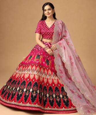 Pink Color Smart And Graceful Satin Silk Lehenga Choli For Fancy Girlie Looks 3
