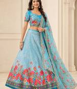 Sky Blue Color Smart And Graceful Satin Silk Lehenga Choli For Fancy Girlie Looks