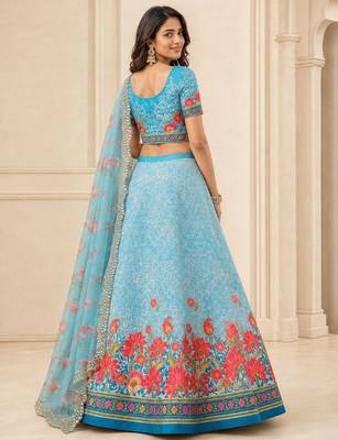 Sky Blue Color Smart And Graceful Satin Silk Lehenga Choli For Fancy Girlie Looks 2