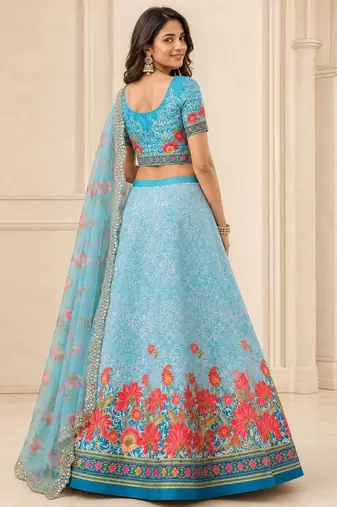 Sky Blue Color Smart And Graceful Satin Silk Lehenga Choli For Fancy Girlie Looks