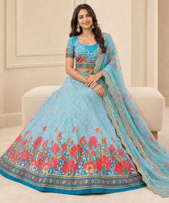 Sky Blue Color Smart And Graceful Satin Silk Lehenga Choli For Fancy Girlie Looks 3