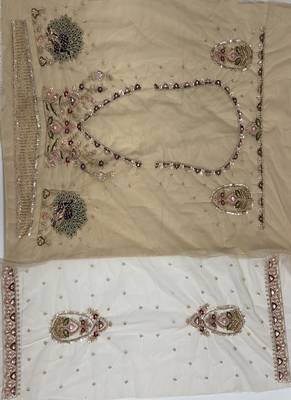 Beige Color Crystal Beads,Sequence And Zari Embroidery Work Net Lehenga Choli 5