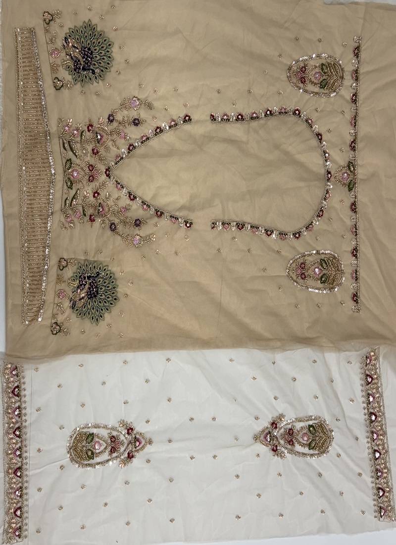 Beige Color Crystal Beads,Sequence And Zari Embroidery Work Net Lehenga Choli