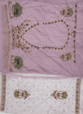 Lavender Color Crystal Beads,Sequence And Zari Embroidery Work Net Lehenga Choli 5