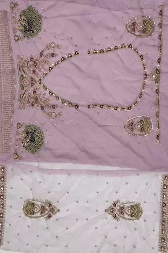 Lavender Color Crystal Beads,Sequence And Zari Embroidery Work Net Lehenga Choli