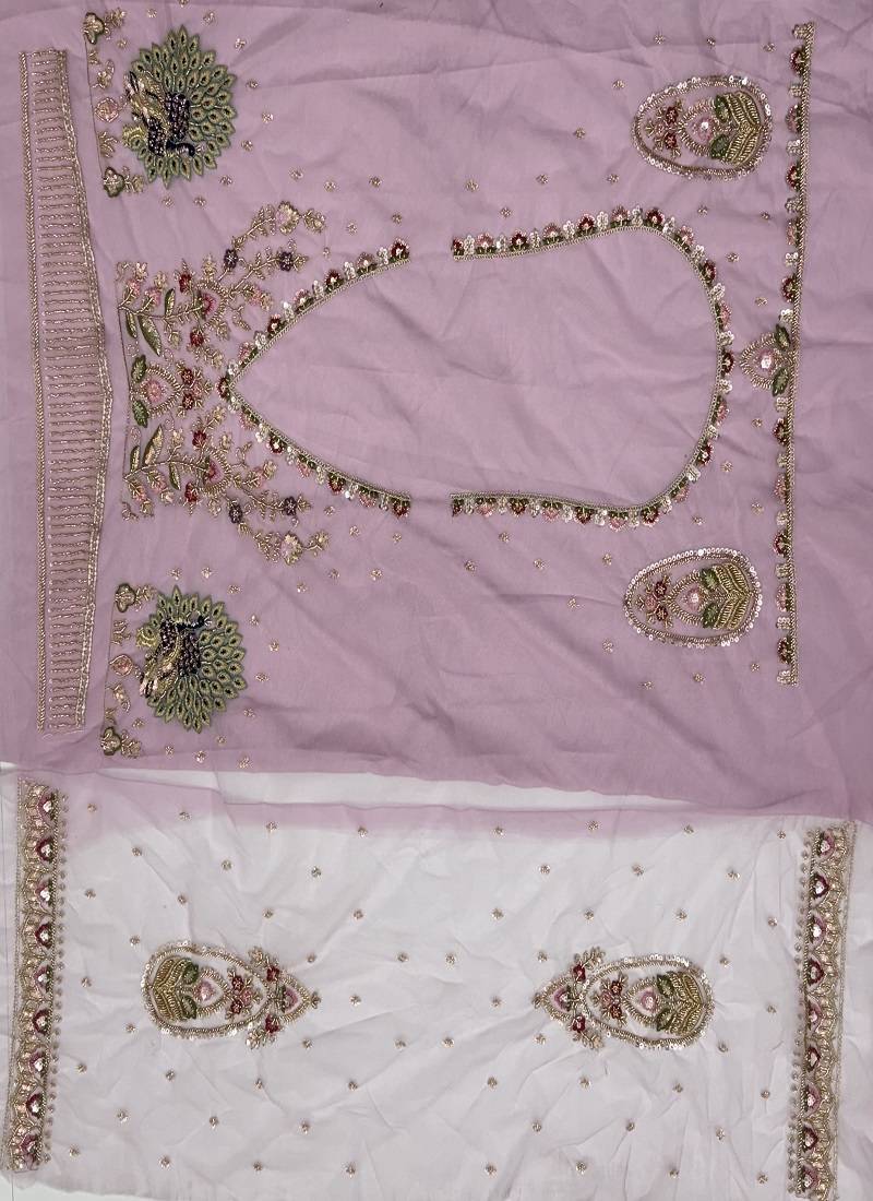 Lavender Color Crystal Beads,Sequence And Zari Embroidery Work Net Lehenga Choli