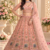 Peach Color Crystal Beads,Sequence And Zari Embroidery Work Net Lehenga Choli