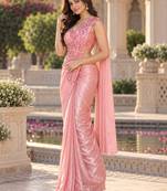 butterfly sequin work nc satin ready to wear saree with stitched blouse