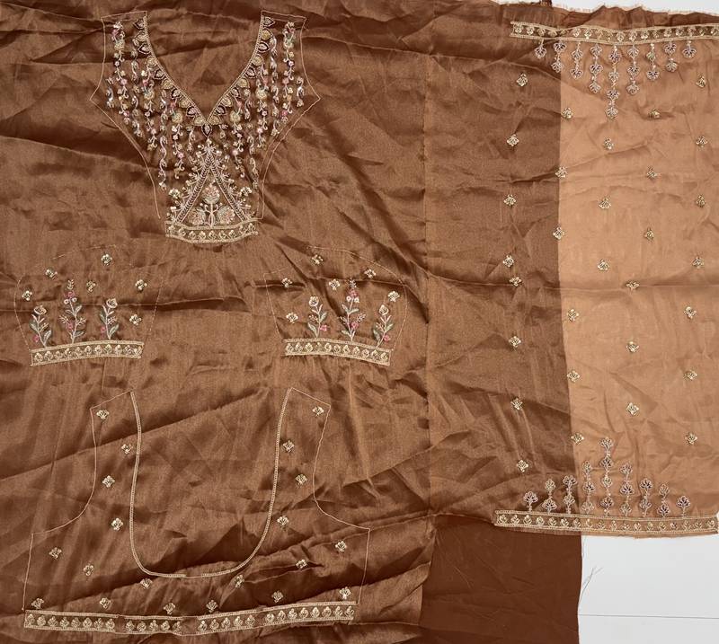 Brown Color Crystal Beads,Handwork,Stone,Thread And Sequins Work Silk_Blend Lehenga Choli