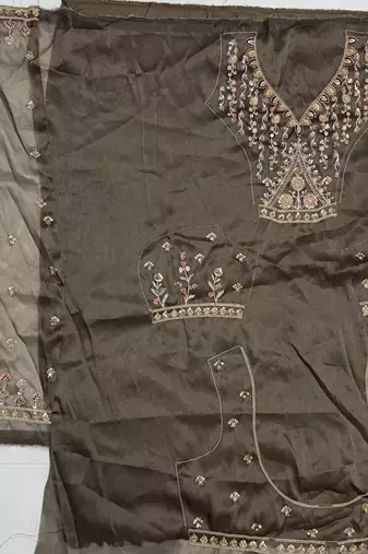 Dark Grey Color Crystal Beads,Handwork,Stone,Thread And Sequins Work Silk_Blend Lehenga Choli