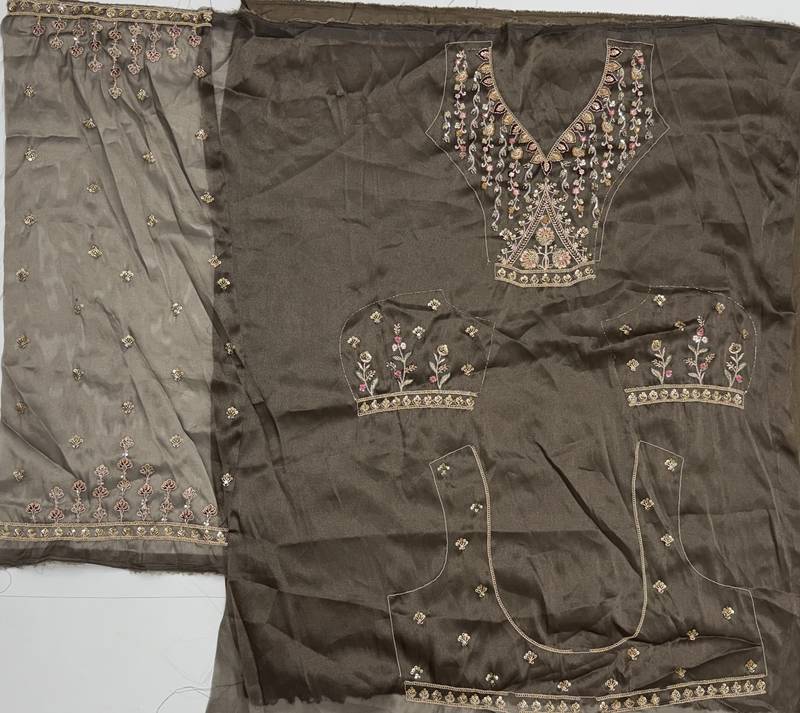 Dark Grey Color Crystal Beads,Handwork,Stone,Thread And Sequins Work Silk_Blend Lehenga Choli