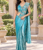butterfly sequin work nc satin ready to wear saree with stitched blouse