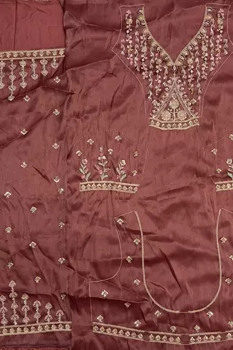 Onion Pink Color Crystal Beads,Handwork,Stone,Thread And Sequins Work Silk_Blend Lehenga Choli