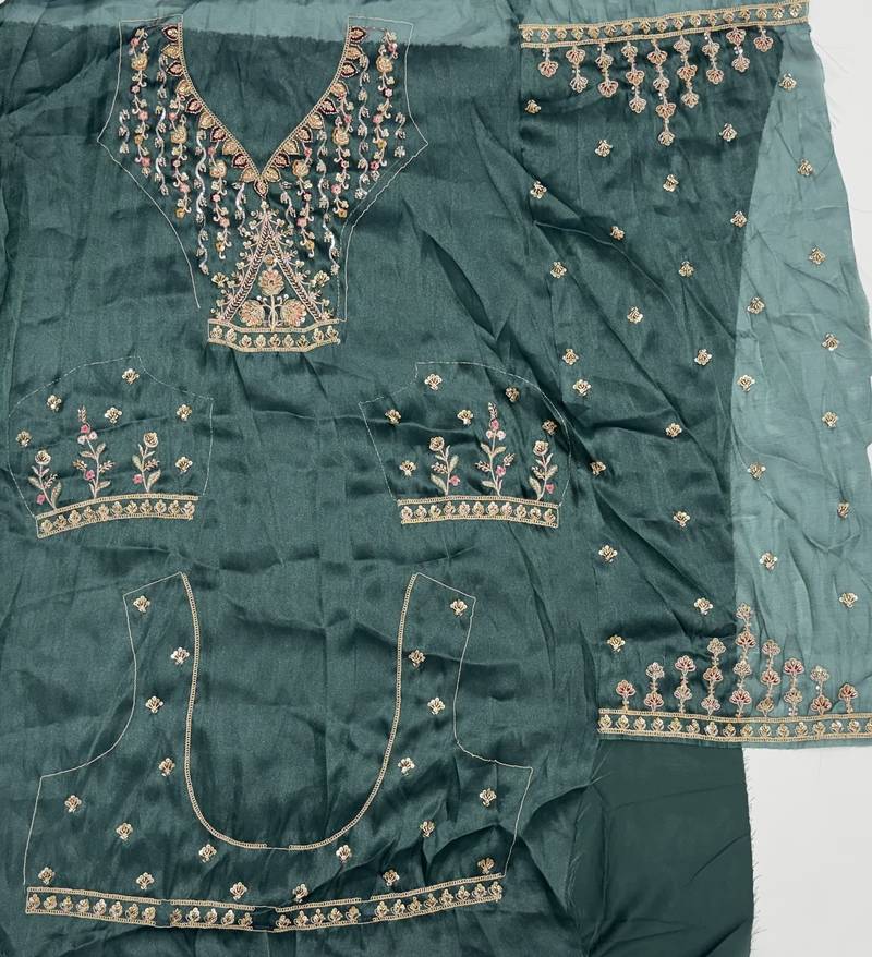Teal Color Crystal Beads,Handwork,Stone,Thread And Sequins Work Silk_Blend Lehenga Choli