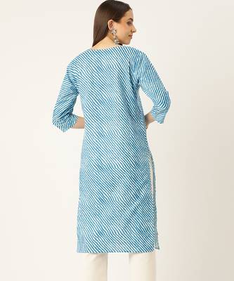 Blue cotton sanganeri printed sleeveled straight kurta 2