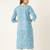Blue cotton sanganeri printed sleeveled straight kurta