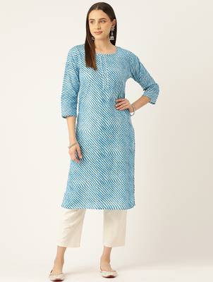 Blue cotton sanganeri printed sleeveled straight kurta 3
