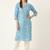 Blue cotton sanganeri printed sleeveled straight kurta
