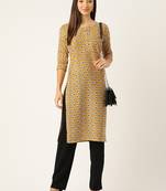 Yellow cotton sanganeri printed sleeveled straight kurta