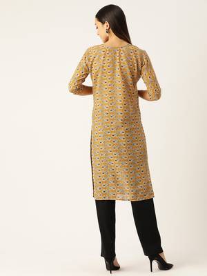 Yellow cotton sanganeri printed sleeveled straight kurta 2