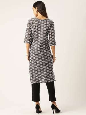 Grey cotton sanganeri printed sleeveled straight kurta 2