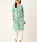 Green cotton sanganeri printed sleeveled straight kurta