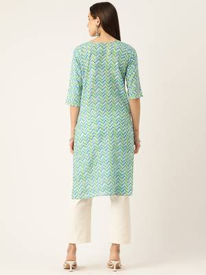 Green cotton sanganeri printed sleeveled straight kurta 2