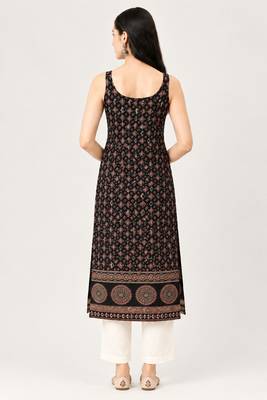 Black cotton ajrak printed sleeveless straight kurta 2