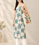 Blue cotton printed sleeveless straight kurta