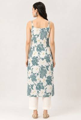 Blue cotton printed sleeveless straight kurta 3