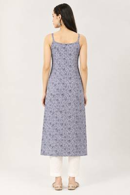 Grey cotton printed sleeveless straight kurta 3