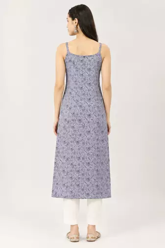 Grey cotton printed sleeveless straight kurta