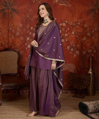 Onion embroidery rayon shimmer kurta with plazzo and duptta 2