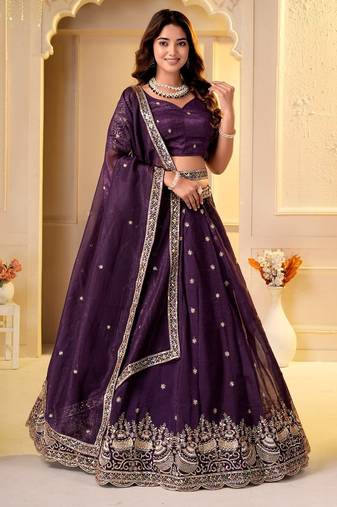 WINE CRUNCHY SILK PARTY WEAR EMBROIDERY LEHNGHA CHOLI 