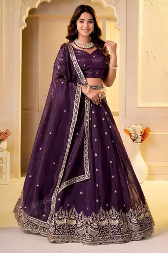 WINE CRUNCHY SILK PARTY WEAR EMBROIDERY LEHNGHA CHOLI 