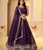 WINE CRUNCHY SILK PARTY WEAR EMBROIDERY LEHNGHA CHOLI 