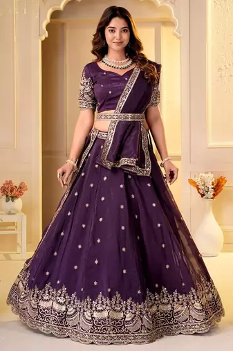 WINE CRUNCHY SILK PARTY WEAR EMBROIDERY LEHNGHA CHOLI 