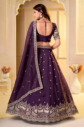 WINE CRUNCHY SILK PARTY WEAR EMBROIDERY LEHNGHA CHOLI 