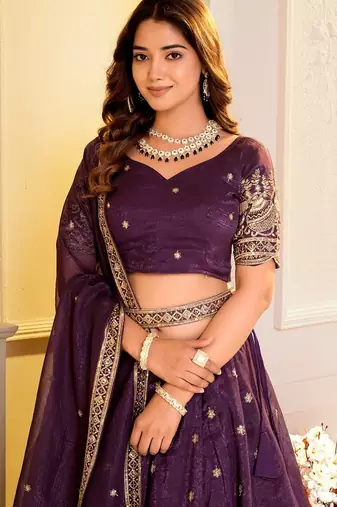WINE CRUNCHY SILK PARTY WEAR EMBROIDERY LEHNGHA CHOLI 